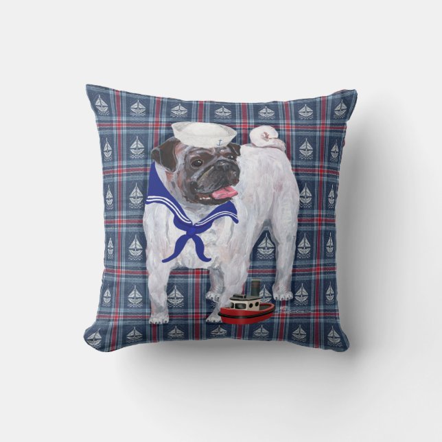 Cojín Decorativo Pug Marinero (Anverso)