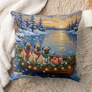 Cojín Decorativo Pug Navidad Barco Fiesta