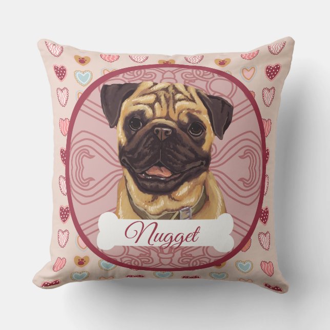 Cojín Decorativo Pug Personalize Valentine Pillow (Anverso)