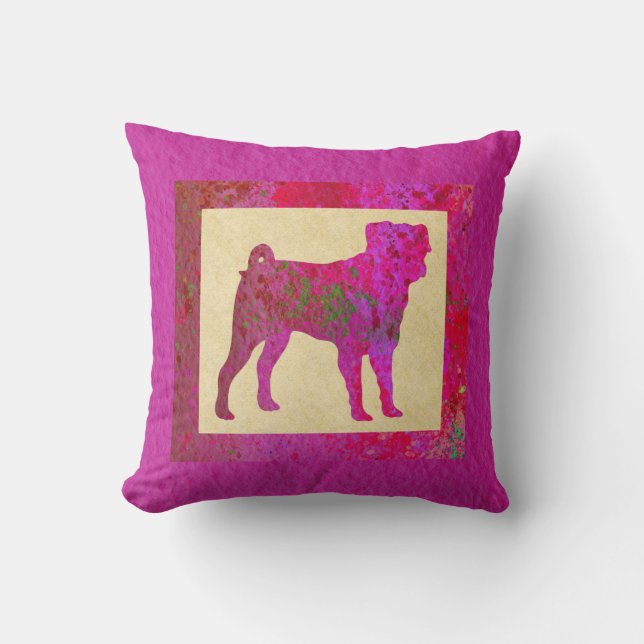 Cojín Decorativo Pug rosa (Anverso)
