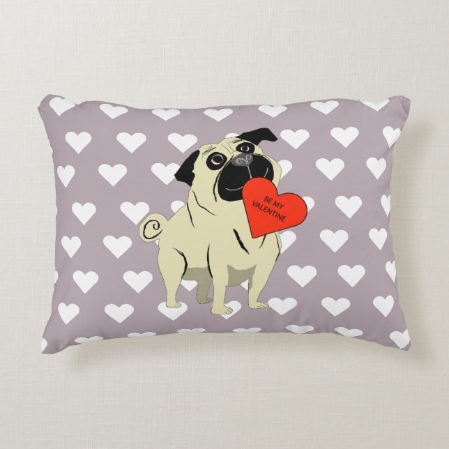 Cojín Decorativo Pug sé mi San Valentín (Anverso)