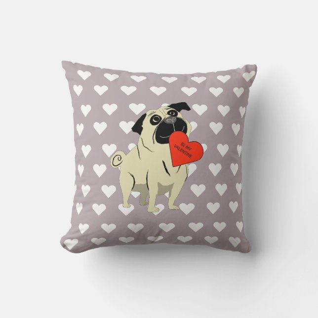 Cojín Decorativo Pug sé mi San Valentín (Anverso)