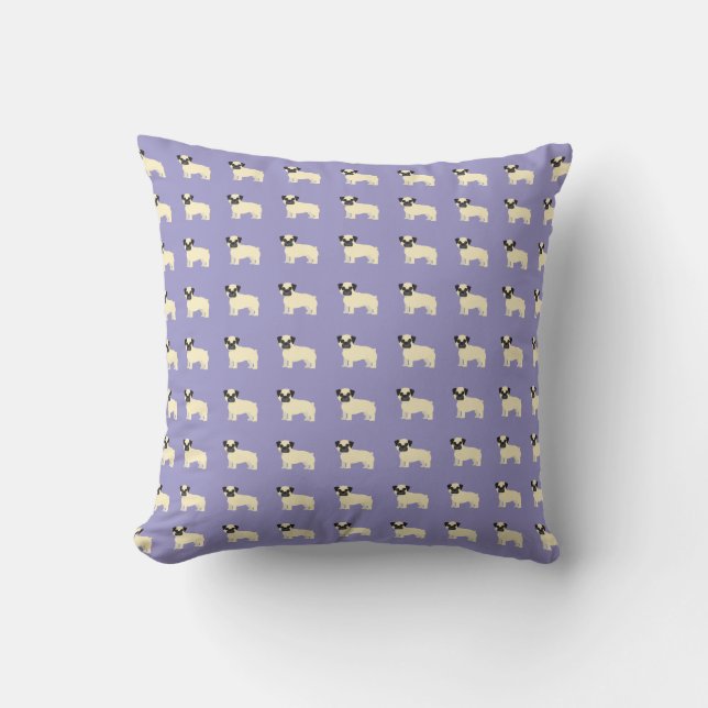 Cojín Decorativo Pugs, Púrpura Pálido (Anverso)