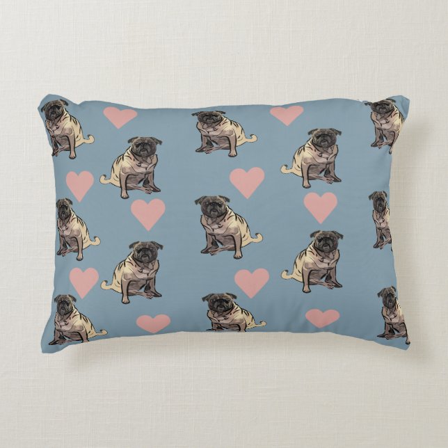 Cojín Decorativo Pugs y corazones (Anverso)