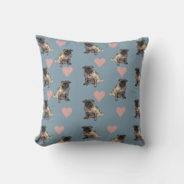 Cojín Decorativo Pugs y corazones