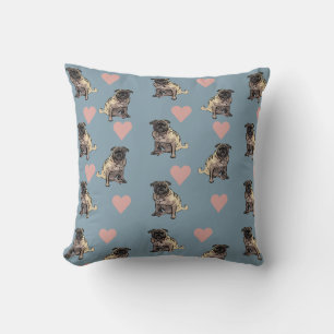 Cojín Decorativo Pugs y corazones