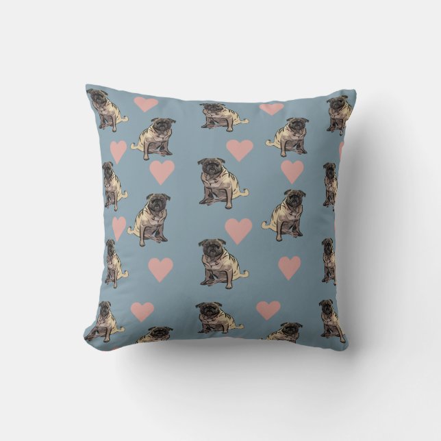 Cojín Decorativo Pugs y corazones (Anverso)