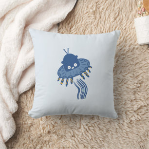 Cojín Decorativo Pulpito Kawaii Azul Ovni Doble Cara