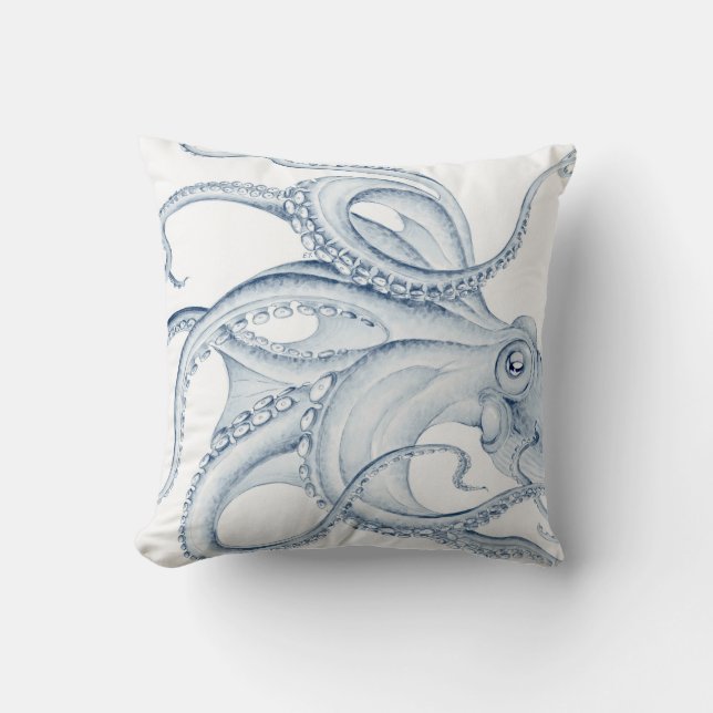 Cojín Decorativo Pulpo azul Cephalopod Tinta Kraken (Anverso)
