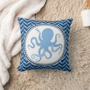 Cojín Decorativo Pulpo azul náutico costero