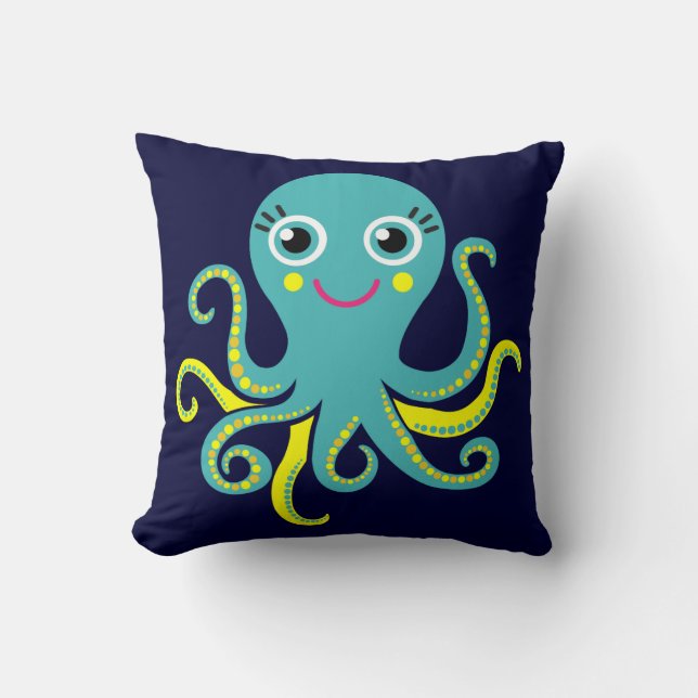 Cojín Decorativo Pulpo azul y amarillo (Anverso)