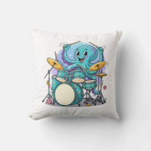 Cojín Decorativo Pulpo Baterista Dibujo Animado Divertido