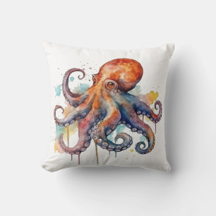 Cojín Decorativo pulpo colorido en acuarela ojos grandes