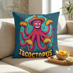 Cojín Decorativo Pulpo Divertido Taco Caricatura Chiste de Comida