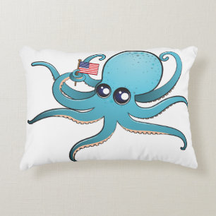 Cojín Decorativo Pulpo sosteniendo la bandera estadounidense