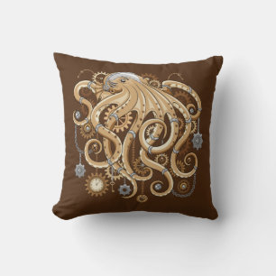 Cojín Decorativo Pulpo Steampunk Retro Fantasía Mecánica
