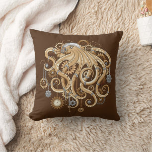 Cojín Decorativo Pulpo Steampunk Retro Fantasía Mecánica