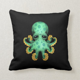 Cojín Decorativo Pulpo verde lindo del bebé en negro