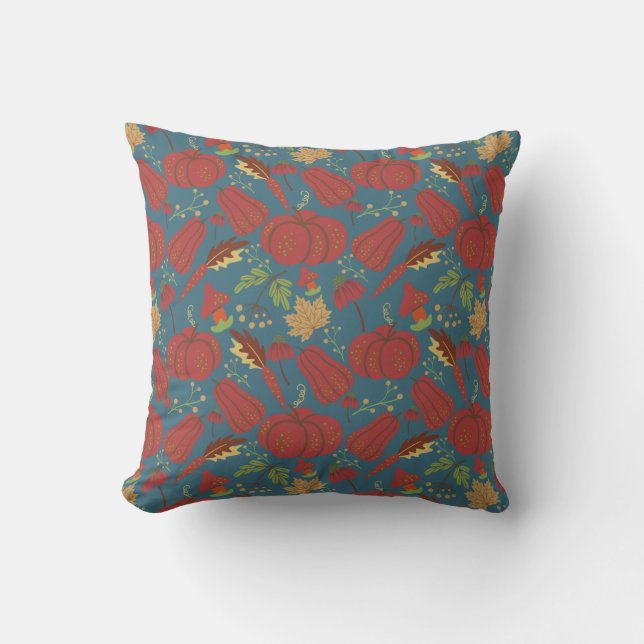 Cojín Decorativo Pumpkin and carrot  seamless pattern red and blue (Anverso)