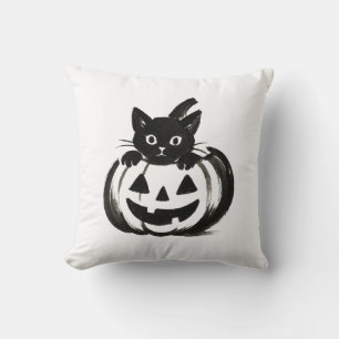 Cojín Decorativo Pumpkin Peek – Diseño de Halloween de Gato Negro e
