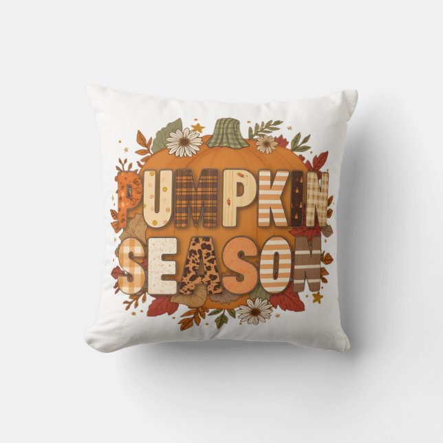 Cojín Decorativo Pumpkin Season – Autumn Flowers & Cozy Coussin (Anverso)