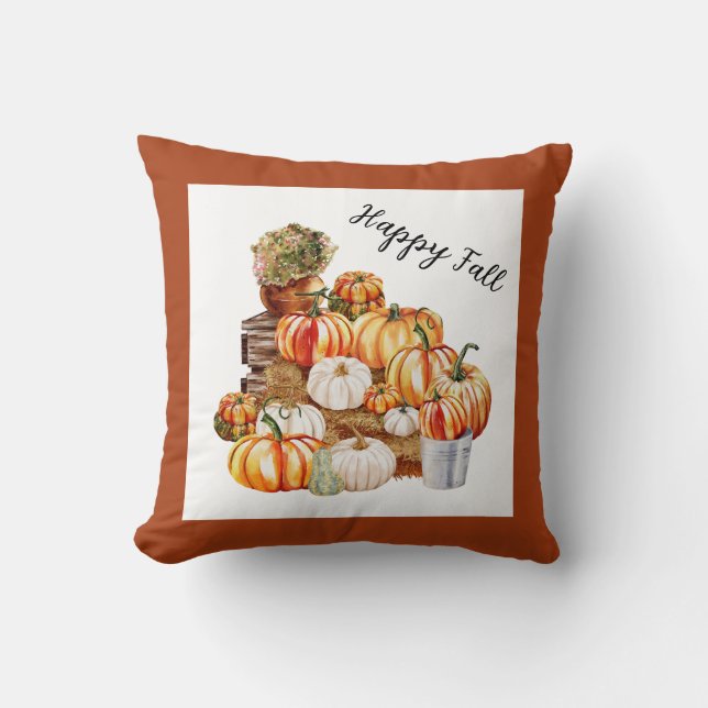 Cojín Decorativo Pumpkins Happy Fall Farmhouse (Anverso)