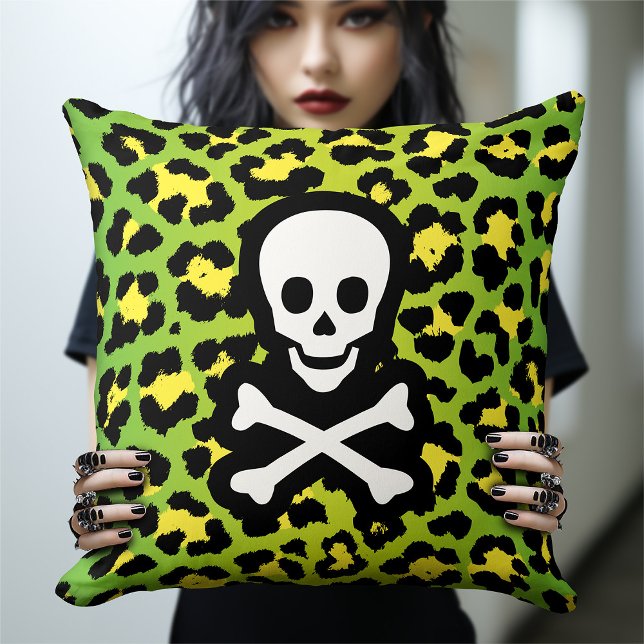 Cojín Decorativo Punk Edgy de Leopardo Verde Jolly Roger Pirate (Subido por el creador)