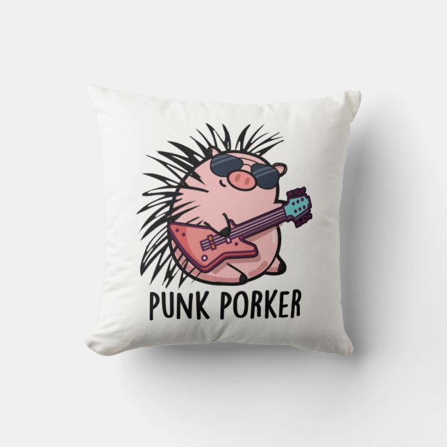 Cojín Decorativo Punk Porker Funny Punk Rocker Pig Pun (Anverso)