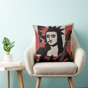 Cojín Decorativo Punk Rock Mona Lisa Guitar Art