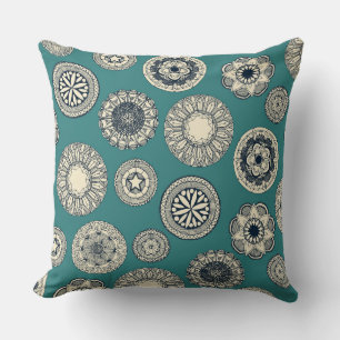 Cojín Decorativo punto de circo de mandala verde azulado