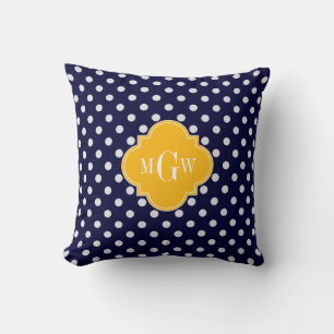 Cojín Decorativo Punto de Navy Vara de Oro Cuatrefoil 3 Monograma