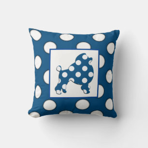 Cojín Decorativo Punto de polka azul y blanco de la marina