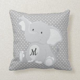 Cojín Decorativo Punto de polka blanco y gris de monograma suave