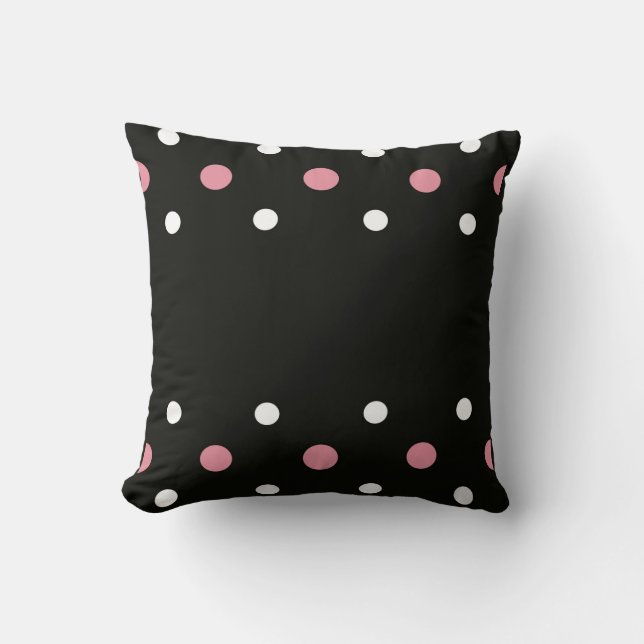 Cojín Decorativo Punto de polka blanco y negro rosa (Anverso)