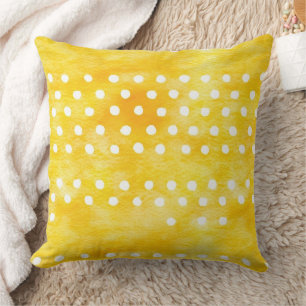 Cojín Decorativo Punto de Polka de color de agua - amarillo y blanc