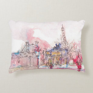 Cojín Decorativo Punto de referencia de París con acuarela en un dí
