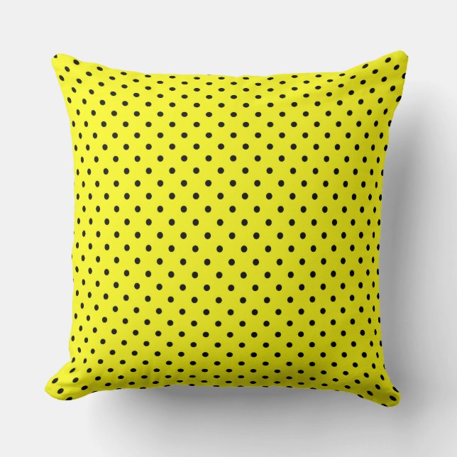 Cojín Decorativo Punto negro de polka amarillo (Anverso)