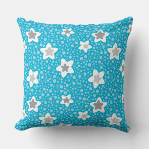 Cojín Decorativo Punto polka azul celestial retro con estrellas