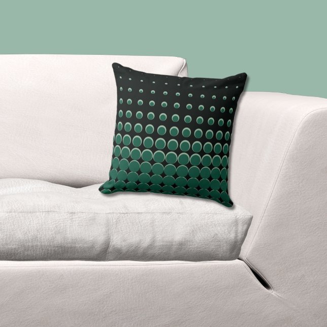 Cojín Decorativo Puntos ascendentes modernos en negro y verde (Black and Green Pillow, Halftone)
