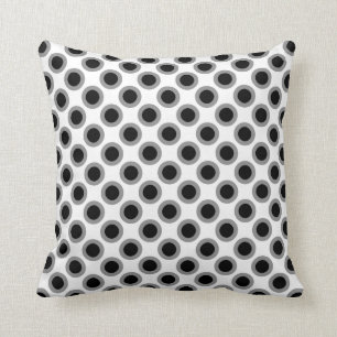 Cojín Decorativo Puntos circundados retros, gris, blanco y negro
