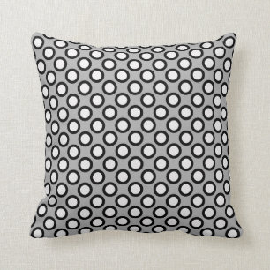 Cojín Decorativo Puntos circundados retros, gris, blanco y negro