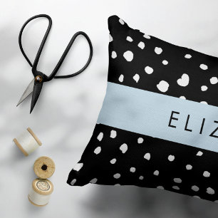 Cojín Decorativo Puntos dálmatas, puntos, negro y blanco, tu nombre