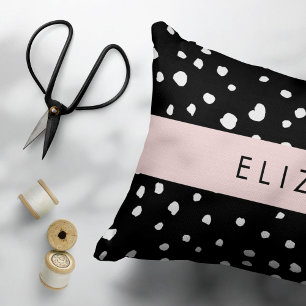 Cojín Decorativo Puntos dálmatas, puntos, negro y blanco, tu nombre