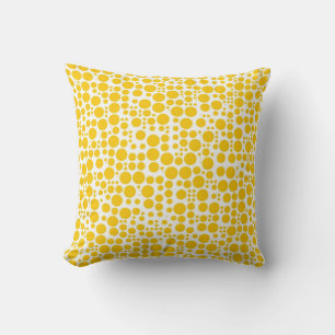 Cojín Decorativo Puntos de polka amarillos en fondo blanco