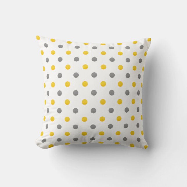 Cojín Decorativo Puntos de polka amarillos y grises (Anverso)
