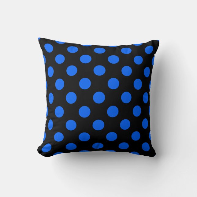 Cojín Decorativo Puntos de polka azul y negro (Anverso)