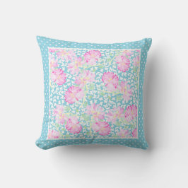 Cojín Decorativo Puntos de Polka Blanco, rosas rosadas, mariposas b