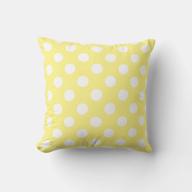 Cojín Decorativo Puntos de polka blanco sobre amarillo limón (Anverso)