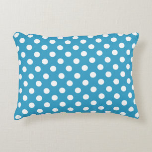 Cojín Decorativo Puntos de Polka Blanco sobre fondo azul pavo real
