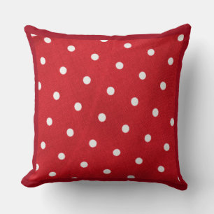 Cojín Decorativo Puntos de Polka Blanco sobre fondo rojo
